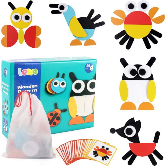 Lewo 130 PCS Wooden Pattern Blocks Geometric Shape Puzzles Classic Educational Toys Tangrams Set for Kids with 24 Design Cards cypt Lewo 130 PCS Wooden Pattern Blocks Geometric Shape Puzzles Classic Educational Toys Tangrams Set for Kids with 24 Design Cards cypt