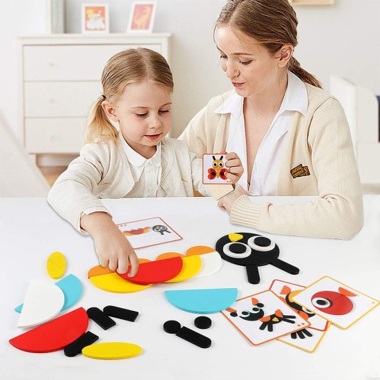 Lewo 130 PCS Wooden Pattern Blocks Geometric Shape Puzzles Classic Educational Toys Tangrams Set for Kids with 24 Design Cards cypt Lewo 130 PCS Wooden Pattern Blocks Geometric Shape Puzzles Classic Educational Toys Tangrams Set for Kids with 24 Design Cards cypt