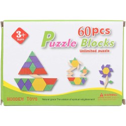 Other Wooden Puzzle Blocks For Unisex, 60 Pieces - Multi Color