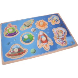 Wooden Space Puzzle With Handle For Skills Development - Multi Color