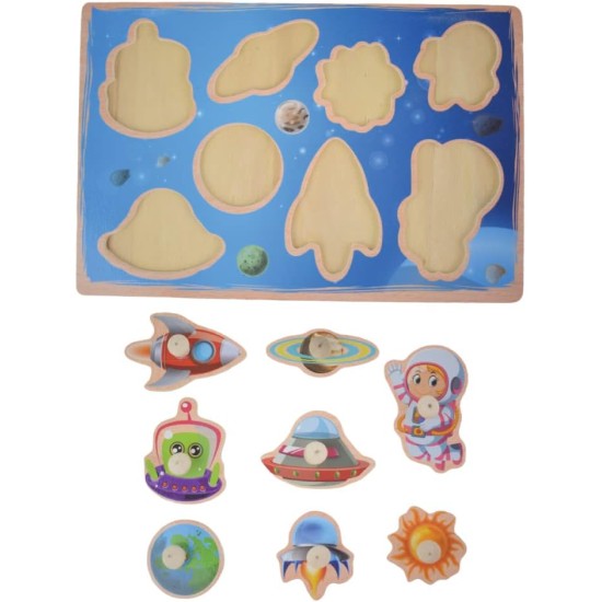 Wooden Space Puzzle With Handle For Skills Development - Multi Color Wooden Space Puzzle With Handle For Skills Development - Multi Color