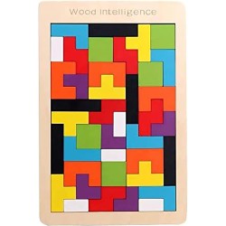 adaj Wooden Blocks Puzzle Brain Teasers Toy Tangram Jigsaw Intelligence Colorful 3D Russian Blocks Game Gift for Kids
