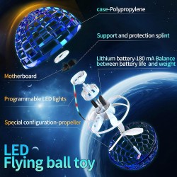 ALKNOT Flying Ball Toys, Flying Orb Hover Ball, 360° Rotating Cool Fidget Toys, Mini Drone Flyorb Toy with Built-in RGB Light Gift Safe for Kids Adults Magic Flying Toys Outdoor Indoor