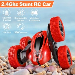 Arabest RC Cars Stunt Car Toy, 4WD 2.4Ghz Double Sided 360° Rotating RC Car with Headlights, Kids Toy Cars for Boys/Girls (Red)