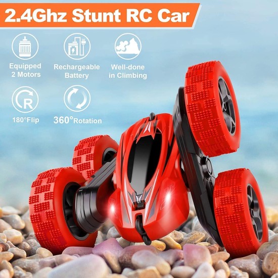Arabest RC Cars Stunt Car Toy, 4WD 2.4Ghz Double Sided 360° Rotating RC Car with Headlights, Kids Toy Cars for Boys/Girls (Red) Arabest RC Cars Stunt Car Toy, 4WD 2.4Ghz Double Sided 360° Rotating RC Car with Headlights, Kids Toy Cars for Boys/Girls (Red)