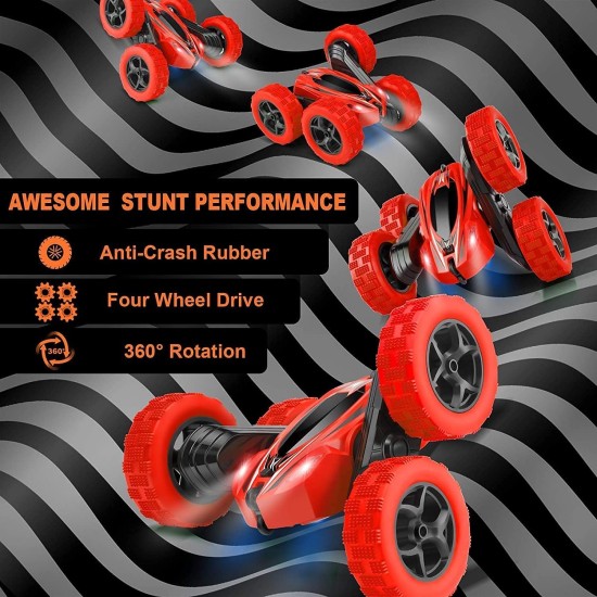 Arabest RC Cars Stunt Car Toy, 4WD 2.4Ghz Double Sided 360° Rotating RC Car with Headlights, Kids Toy Cars for Boys/Girls (Red) Arabest RC Cars Stunt Car Toy, 4WD 2.4Ghz Double Sided 360° Rotating RC Car with Headlights, Kids Toy Cars for Boys/Girls (Red)