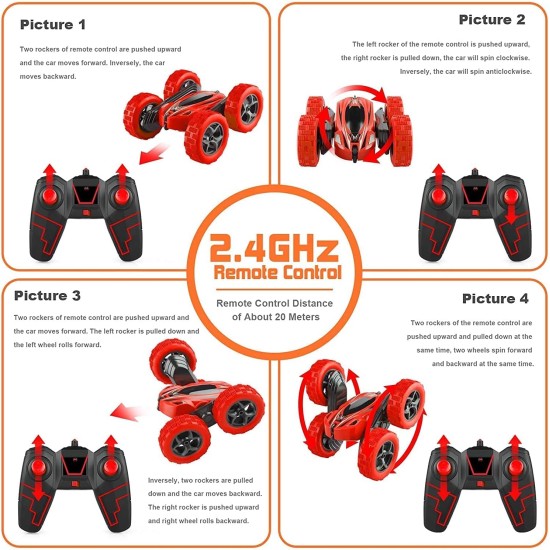 Arabest RC Cars Stunt Car Toy, 4WD 2.4Ghz Double Sided 360° Rotating RC Car with Headlights, Kids Toy Cars for Boys/Girls (Red) Arabest RC Cars Stunt Car Toy, 4WD 2.4Ghz Double Sided 360° Rotating RC Car with Headlights, Kids Toy Cars for Boys/Girls (Red)
