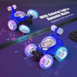 Kizeefun Remote Control Car, RC Stunt Car Invincible 360°Rolling Twister with Colorful Lights & Music Switch, Rechargeable Remote Control Car for Boys and Girls