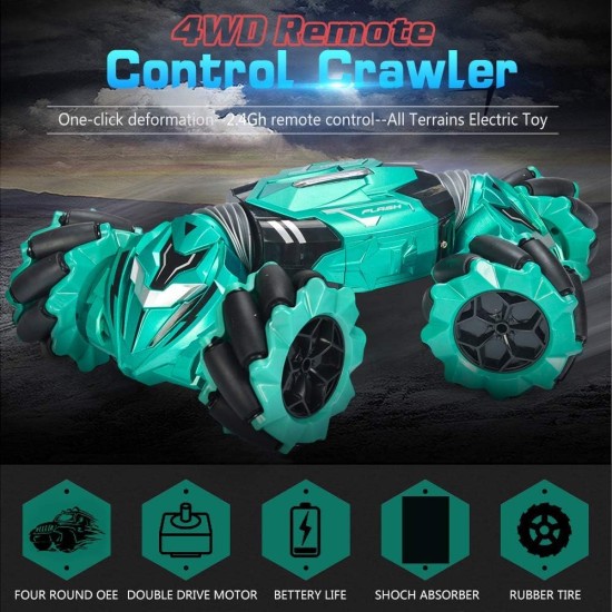 NQD RC Stunt Car 2.4GHz Remote Control Gesture Sensor Toy Car 4WD Transform Double Sided Rotating Off Road Vehicle 360° Flips with Lights Music Toy Cars for Boys & Girls Birthday (Green) NQD RC Stunt Car 2.4GHz Remote Control Gesture Sensor Toy Car 4WD Transform Double Sided Rotating Off Road Vehicle 360° Flips with Lights Music Toy Cars for Boys & Girls Birthday (Green)