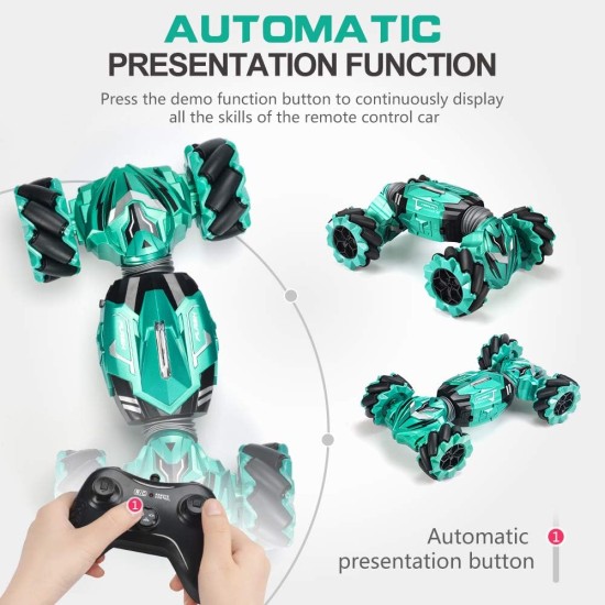 NQD RC Stunt Car 2.4GHz Remote Control Gesture Sensor Toy Car 4WD Transform Double Sided Rotating Off Road Vehicle 360° Flips with Lights Music Toy Cars for Boys & Girls Birthday (Green) NQD RC Stunt Car 2.4GHz Remote Control Gesture Sensor Toy Car 4WD Transform Double Sided Rotating Off Road Vehicle 360° Flips with Lights Music Toy Cars for Boys & Girls Birthday (Green)