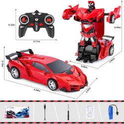 Thedttoy Remote Controlled Car for Girls, Transformer Car Robot Toy for Children from 4 6 8 10 12 Years, 2.4 GHz Remote Control RC Car 360° Rotation Deformation Toy Car for Boys (Red)