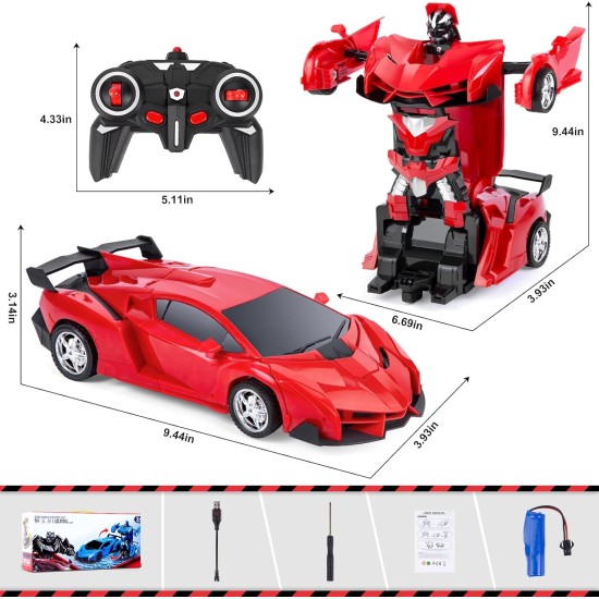 Thedttoy Remote Controlled Car for Girls, Transformer Car Robot Toy for Children from 4 6 8 10 12 Years, 2.4 GHz Remote Control RC Car 360° Rotation Deformation Toy Car for Boys (Red)