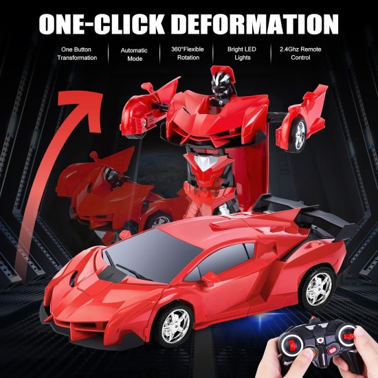 Thedttoy Remote Controlled Car for Girls, Transformer Car Robot Toy for Children from 4 6 8 10 12 Years, 2.4 GHz Remote Control RC Car 360° Rotation Deformation Toy Car for Boys (Red)