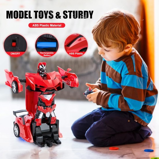 Thedttoy Remote Controlled Car for Girls, Transformer Car Robot Toy for Children from 4 6 8 10 12 Years, 2.4 GHz Remote Control RC Car 360° Rotation Deformation Toy Car for Boys (Red)