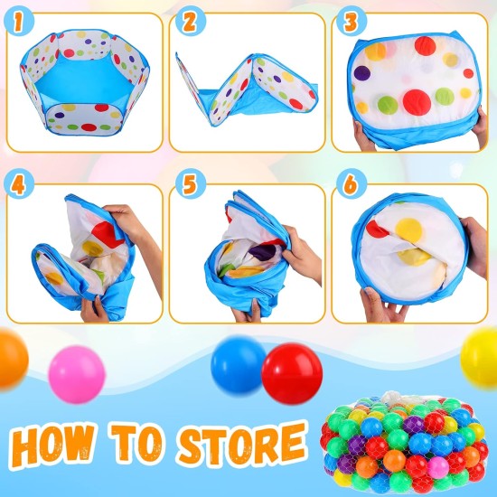 Jexine 200 Ball Kids Large Pit 39.4 Inch Ball Big Baby Pit Tent with Ball Plastic Pit Colorful Small Balls Toddler Playhouse Playpen for Boy Girl Crawl Play Indoor Outdoor
