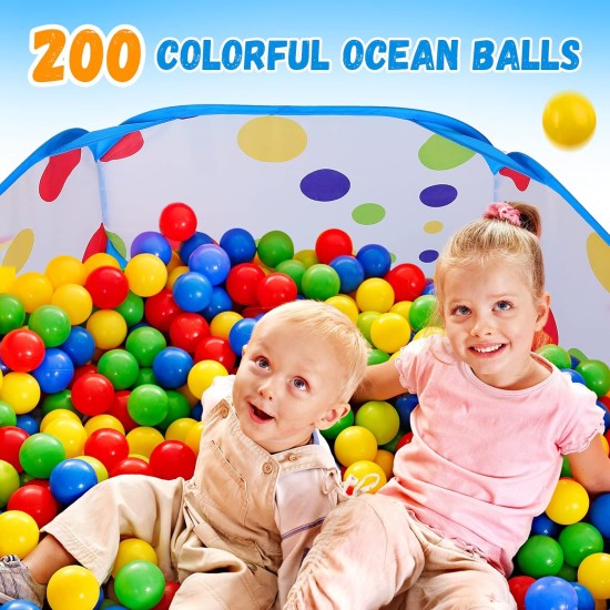 Jexine 200 Ball Kids Large Pit 39.4 Inch Ball Big Baby Pit Tent with Ball Plastic Pit Colorful Small Balls Toddler Playhouse Playpen for Boy Girl Crawl Play Indoor Outdoor