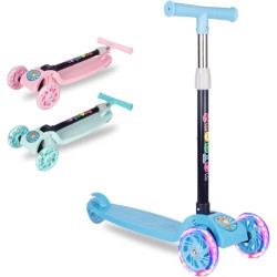 Beauenty scooter for kids,adjustable&folding 3 wheel scooter,led light up wheels,for 2-8 years old (blue)