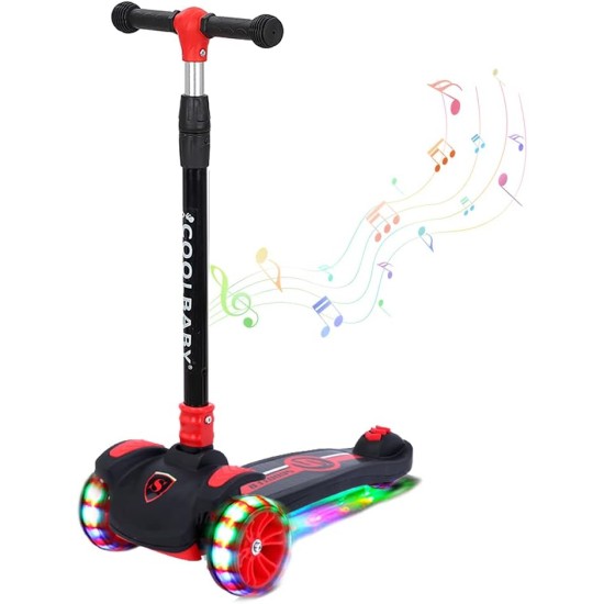 COOLBABY Kid's Scooter 3 Wheels Big Pedal Foldable Kick Scooter with Music, Height Adjustable with LED Light Wheels COOLBABY Kid's Scooter 3 Wheels Big Pedal Foldable Kick Scooter with Music, Height Adjustable with LED Light Wheels