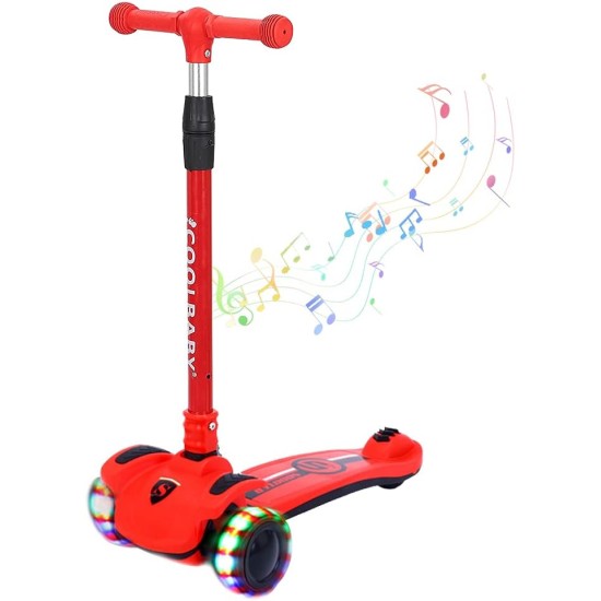 COOLBABY Kid's Scooter 3 Wheels Big Pedal Foldable Kick Scooter with Music, Height Adjustable with LED Light Wheels COOLBABY Kid's Scooter 3 Wheels Big Pedal Foldable Kick Scooter with Music, Height Adjustable with LED Light Wheels