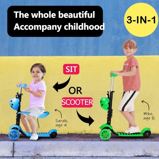 Dripex 5-in-1 Kids Scooter Toddler Scooter with Flashing Led Light Up Wheels 3 Wheels Kick Scooter with Adjustable Handlebar Removable Seat and Push Handle Dripex 5-in-1 Kids Scooter Toddler Scooter with Flashing Led Light Up Wheels 3 Wheels Kick Scooter with Adjustable Handlebar Removable Seat and Push Handle