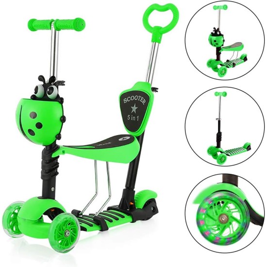 Dripex 5-in-1 Kids Scooter Toddler Scooter with Flashing Led Light Up Wheels 3 Wheels Kick Scooter with Adjustable Handlebar Removable Seat and Push Handle Dripex 5-in-1 Kids Scooter Toddler Scooter with Flashing Led Light Up Wheels 3 Wheels Kick Scooter with Adjustable Handlebar Removable Seat and Push Handle