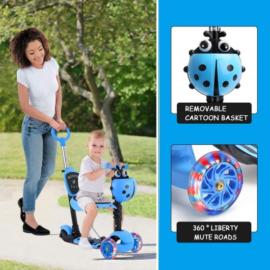 Dripex 5-in-1 Kids Scooter Toddler Scooter with Flashing Led Light Up Wheels 3 Wheels Kick Scooter with Adjustable Handlebar Removable Seat and Push Handle Dripex 5-in-1 Kids Scooter Toddler Scooter with Flashing Led Light Up Wheels 3 Wheels Kick Scooter with Adjustable Handlebar Removable Seat and Push Handle