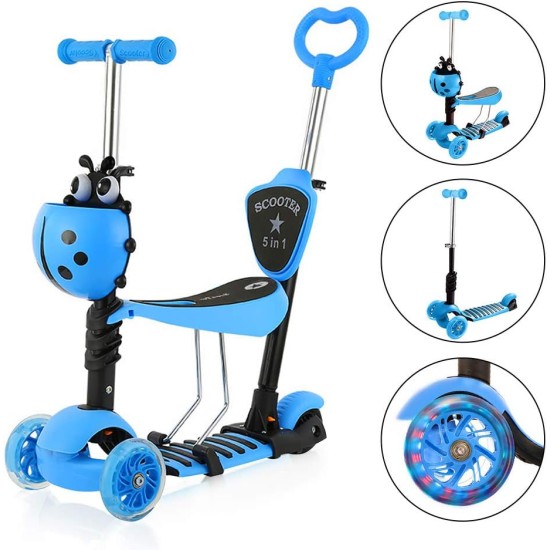Dripex 5-in-1 Kids Scooter Toddler Scooter with Flashing Led Light Up Wheels 3 Wheels Kick Scooter with Adjustable Handlebar Removable Seat and Push Handle Dripex 5-in-1 Kids Scooter Toddler Scooter with Flashing Led Light Up Wheels 3 Wheels Kick Scooter with Adjustable Handlebar Removable Seat and Push Handle