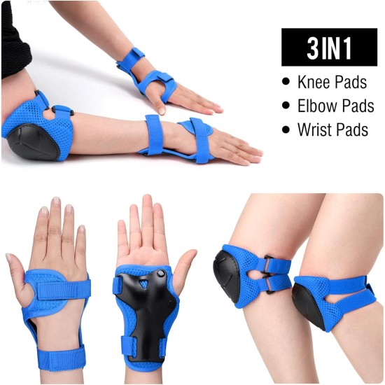 Kids Knee Pads Elbow Pads Wrist Guards for Toddler 3-8 Years 3 in 1 Protective Gear Sets for Bike Skateboard Rollerblading Cycling Scooter Skating(Blue) Kids Knee Pads Elbow Pads Wrist Guards for Toddler 3-8 Years 3 in 1 Protective Gear Sets for Bike Skateboard Rollerblading Cycling Scooter Skating(Blue)