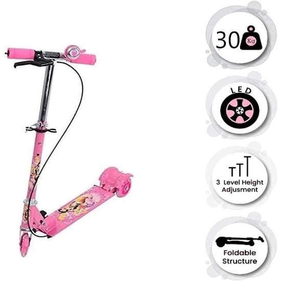 MATRUSHREE ENTERPRISES Road Runner Scooter for Kids of 3 to 14 Years Age 3 Adjustable Height, Foldable, LED PU Wheels & Weight Capacity 75 kgs Kick Scooter with Brake. [Pink]