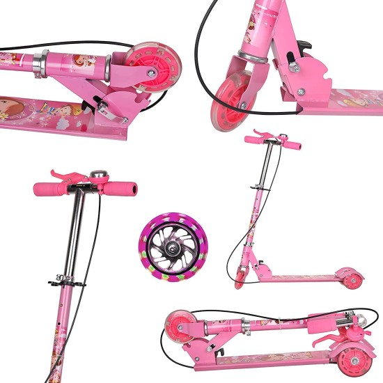 MATRUSHREE ENTERPRISES Road Runner Scooter for Kids of 3 to 14 Years Age 3 Adjustable Height, Foldable, LED PU Wheels & Weight Capacity 75 kgs Kick Scooter with Brake. [Pink]