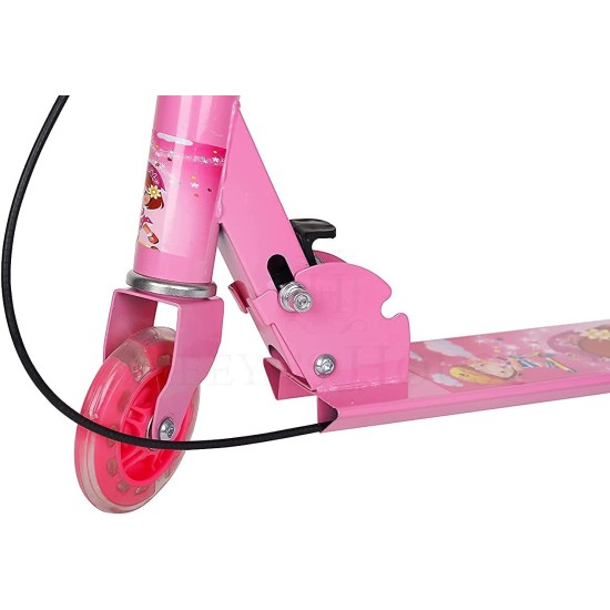 MATRUSHREE ENTERPRISES Road Runner Scooter for Kids of 3 to 14 Years Age 3 Adjustable Height, Foldable, LED PU Wheels & Weight Capacity 75 kgs Kick Scooter with Brake. [Pink]