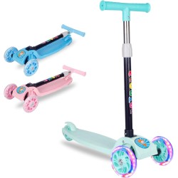 Beauenty Scooter For Kids,Adjustable&Folding 3 Wheel Scooter,LED Light Up Wheels,for 2-8 Years Old (Green)