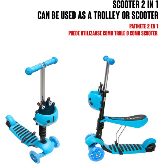 Calma Dragon YX-S49 3-in-1 Scooter, Three LED Wheels, Height Adjustable with Ladybug Basket, for Boys and Girls with Gift Protection Calma Dragon YX-S49 3-in-1 Scooter, Three LED Wheels, Height Adjustable with Ladybug Basket, for Boys and Girls with Gift Protection