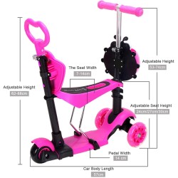 Dripex 5-in-1 Kids Scooter Toddler Scooter with Flashing Led Light Up Wheels 3 Wheels Kick Scooter with Adjustable Handlebar Removable Seat and Push Handle
