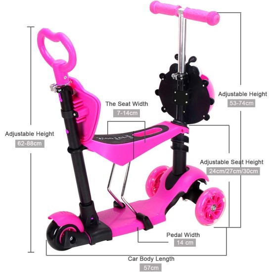 Dripex 5-in-1 Kids Scooter Toddler Scooter with Flashing Led Light Up Wheels 3 Wheels Kick Scooter with Adjustable Handlebar Removable Seat and Push Handle Dripex 5-in-1 Kids Scooter Toddler Scooter with Flashing Led Light Up Wheels 3 Wheels Kick Scooter with Adjustable Handlebar Removable Seat and Push Handle