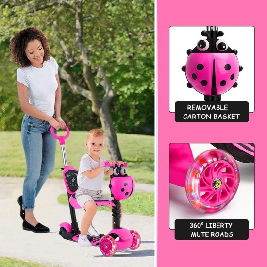 Dripex 5-in-1 Kids Scooter Toddler Scooter with Flashing Led Light Up Wheels 3 Wheels Kick Scooter with Adjustable Handlebar Removable Seat and Push Handle Dripex 5-in-1 Kids Scooter Toddler Scooter with Flashing Led Light Up Wheels 3 Wheels Kick Scooter with Adjustable Handlebar Removable Seat and Push Handle