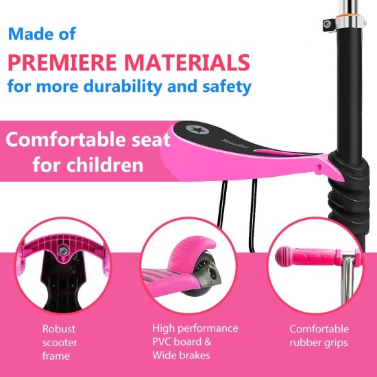 Dripex 5-in-1 Kids Scooter Toddler Scooter with Flashing Led Light Up Wheels 3 Wheels Kick Scooter with Adjustable Handlebar Removable Seat and Push Handle Dripex 5-in-1 Kids Scooter Toddler Scooter with Flashing Led Light Up Wheels 3 Wheels Kick Scooter with Adjustable Handlebar Removable Seat and Push Handle