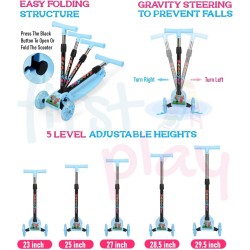 First play road master kids scooter with multicolor flashing led wheels i foldable & 5 height adjustable handle i skating scooter for kids above 2 years i scooter for kids i skating scooter (blue)