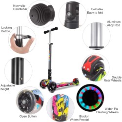 IMMEK Children's Scooter from 3 to 12 Years - Foldable - Load up to 50 kg - with Height-Adjustable Anodised Handlebar and Flashing LED Wheels, Multi-Coloured