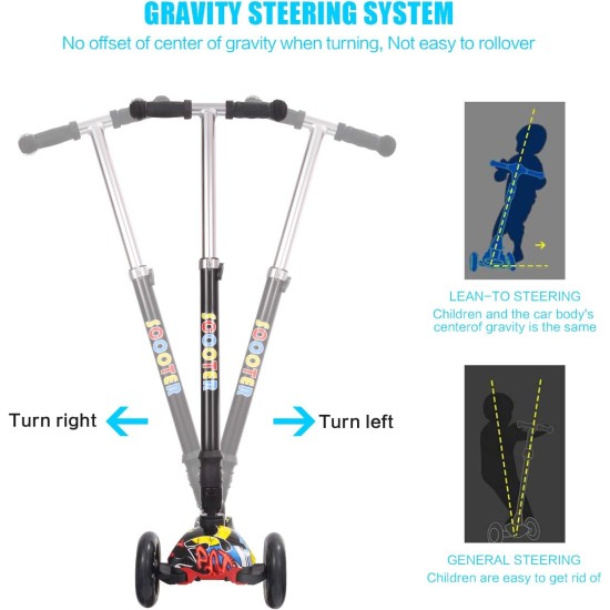IMMEK Children's Scooter from 3 to 12 Years - Foldable - Load up to 50 kg - with Height-Adjustable Anodised Handlebar and Flashing LED Wheels, Multi-Coloured