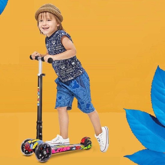 IMMEK Children's Scooter from 3 to 12 Years - Foldable - Load up to 50 kg - with Height-Adjustable Anodised Handlebar and Flashing LED Wheels, Multi-Coloured
