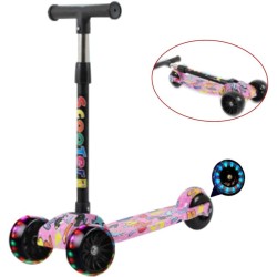 Inder Kids 3 Wheel Mini Height Adjustable Kick Scooter with Led Light up Wheels, 3-6 Years-Old (Graffiti Pink)