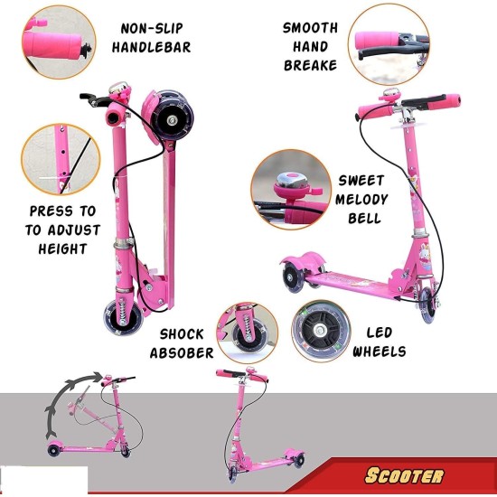 Nijek Store 3 Wheel Road Runner Skate Scooter with Adjustable Height Foldable Cycle with Break and Bell for Kids Boys Girls Nijek Store 3 Wheel Road Runner Skate Scooter with Adjustable Height Foldable Cycle with Break and Bell for Kids Boys Girls