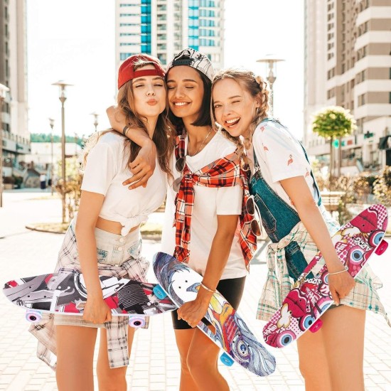 SportQ Premium Complete Skateboard 65cm with Carry Handles and Colorful LED Light Up Wheels for Kids Girls Boys Teens Beginners SportQ Premium Complete Skateboard 65cm with Carry Handles and Colorful LED Light Up Wheels for Kids Girls Boys Teens Beginners
