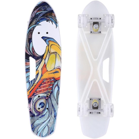 SportQ Premium Complete Skateboard 65cm with Carry Handles and Colorful LED Light Up Wheels for Kids Girls Boys Teens Beginners SportQ Premium Complete Skateboard 65cm with Carry Handles and Colorful LED Light Up Wheels for Kids Girls Boys Teens Beginners