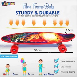 Toyshine Complete Skateboard 59 Cms All Wheels LED Light up Beginners, Iron Blast Red