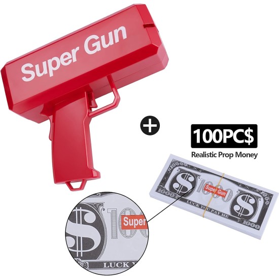 AWH LEOKKARR Red Money Gun Shooter, Toy Guns That Look Real, Prop Gun Cash Cannon for Game Movies Party Supplies with Play Money 100 Dollar Bills…