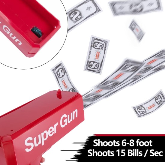 AWH LEOKKARR Red Money Gun Shooter, Toy Guns That Look Real, Prop Gun Cash Cannon for Game Movies Party Supplies with Play Money 100 Dollar Bills…