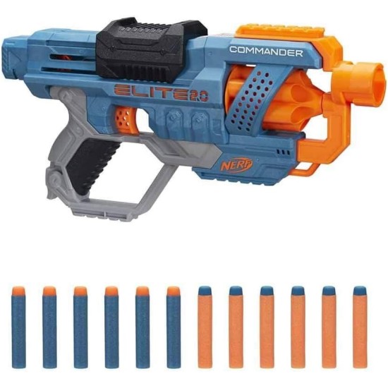 Nerf Elite 2.0 Commander RD-6 Blaster, 12 Official Nerf Darts, 6-Dart Rotating Drum, Tactical Rails, Barrel and Stock Attachment Points Nerf Elite 2.0 Commander RD-6 Blaster, 12 Official Nerf Darts, 6-Dart Rotating Drum, Tactical Rails, Barrel and Stock Attachment Points