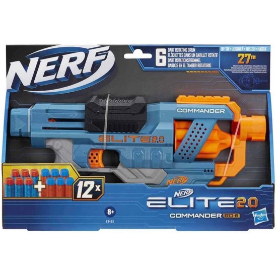 Nerf Elite 2.0 Commander RD-6 Blaster, 12 Official Nerf Darts, 6-Dart Rotating Drum, Tactical Rails, Barrel and Stock Attachment Points Nerf Elite 2.0 Commander RD-6 Blaster, 12 Official Nerf Darts, 6-Dart Rotating Drum, Tactical Rails, Barrel and Stock Attachment Points